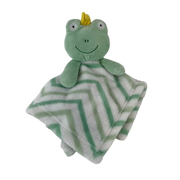 SL Home Fashions Green Frog Lovey Baby Security Blanket Stripes - Picture 1 of 5